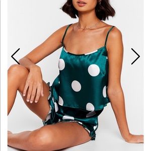 Satin polka dot ruffle pj set emerald